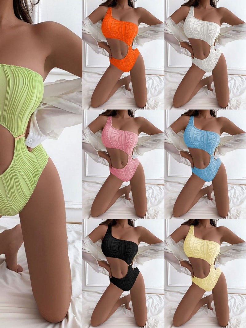 2024 New Textured Cloth Hollow Piece Swimsuit Bikini Bikini Swimsuit Ins - Image 2