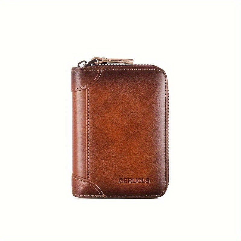 GERUOLA Men's Genuine Leather Multi-Card Wallet with RFID Blocking, Large Capacity, Vintage Style, Gradual Color Change - Perfect Gift for Any Occasion