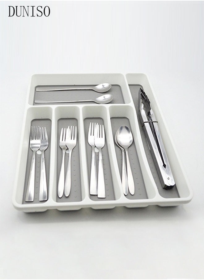 Silverware Drawer Organizer,Plastic Cutlery Tray,6 Compartment Flatware Cutlery Holder，Sturdy And Durable，Suitable For Kitchen, Office, Bathroom,40*32*4.5cm