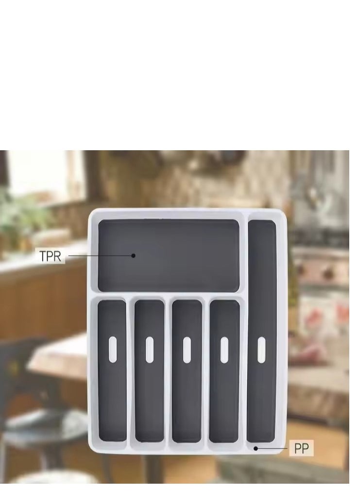 Silverware Drawer Organizer,Plastic Cutlery Tray,6 Compartment Flatware Cutlery Holder，Sturdy And Durable，Suitable For Kitchen, Office, Bathroom,40*32*4.5cm