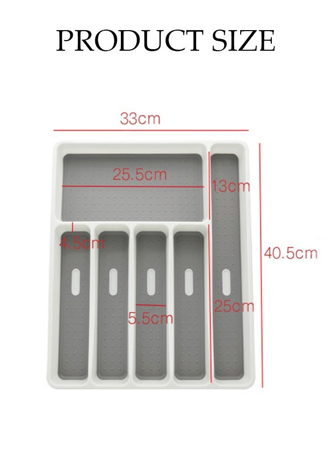 Silverware Drawer Organizer,Plastic Cutlery Tray,6 Compartment Flatware Cutlery Holder，Sturdy And Durable，Suitable For Kitchen, Office, Bathroom,40*32*4.5cm