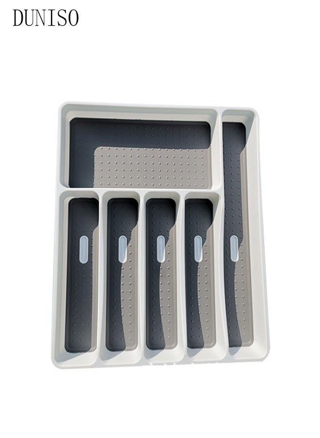 Silverware Drawer Organizer,Plastic Cutlery Tray,6 Compartment Flatware Cutlery Holder，Sturdy And Durable，Suitable For Kitchen, Office, Bathroom,40*32*4.5cm