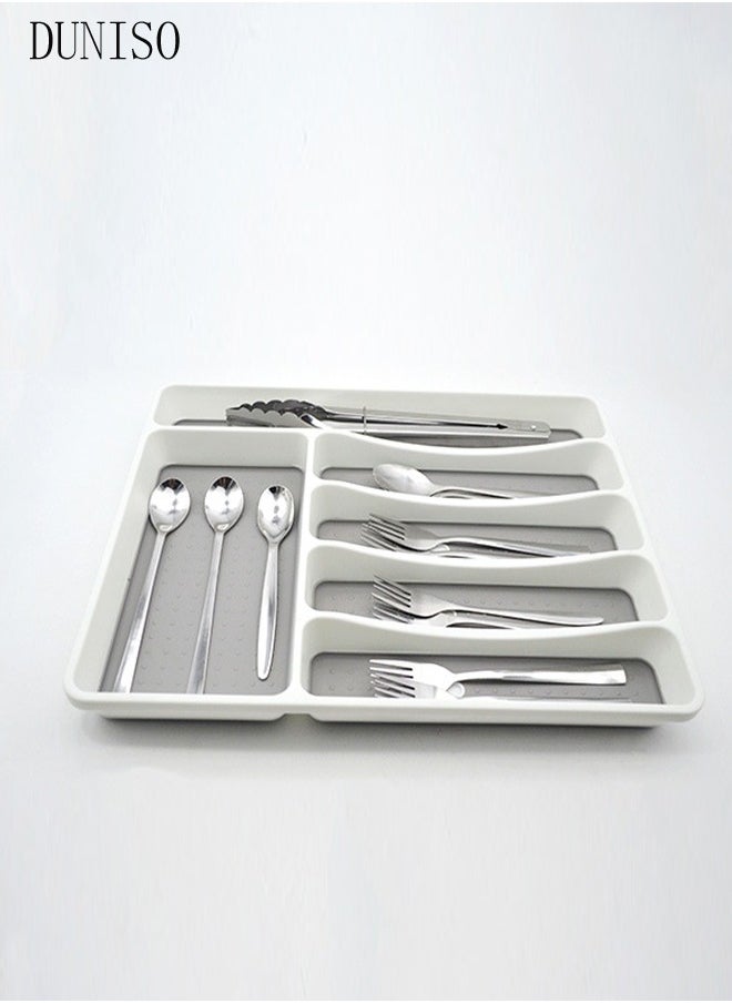 Silverware Drawer Organizer,Plastic Cutlery Tray,6 Compartment Flatware Cutlery Holder，Sturdy And Durable，Suitable For Kitchen, Office, Bathroom,40*32*4.5cm