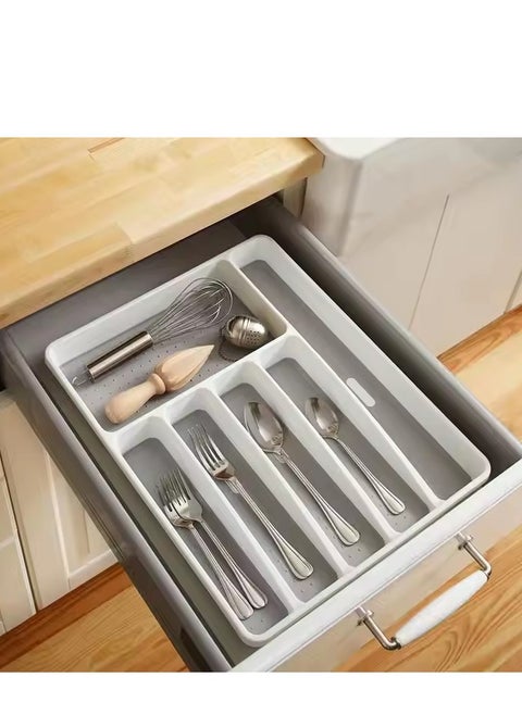 Silverware Drawer Organizer,Plastic Cutlery Tray,6 Compartment Flatware Cutlery Holder，Sturdy And Durable，Suitable For Kitchen, Office, Bathroom,40*32*4.5cm