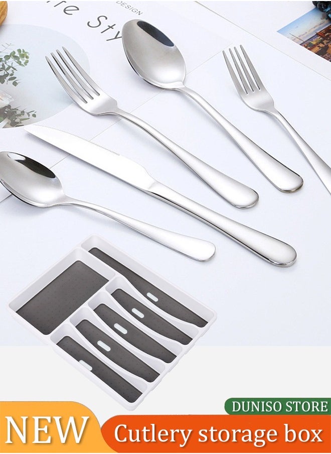 Silverware Drawer Organizer,Plastic Cutlery Tray,6 Compartment Flatware Cutlery Holder，Sturdy And Durable，Suitable For Kitchen, Office, Bathroom,40*32*4.5cm