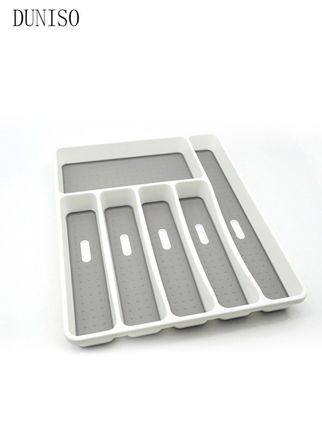 Silverware Drawer Organizer,Plastic Cutlery Tray,6 Compartment Flatware Cutlery Holder，Sturdy And Durable，Suitable For Kitchen, Office, Bathroom,40*32*4.5cm