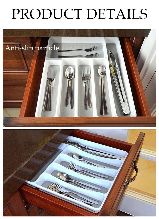 Silverware Drawer Organizer,Plastic Cutlery Tray,6 Compartment Flatware Cutlery Holder，Sturdy And Durable，Suitable For Kitchen, Office, Bathroom,40*32*4.5cm
