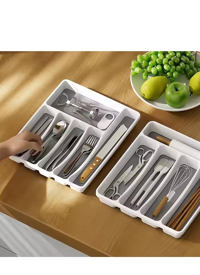 Silverware Drawer Organizer,Plastic Cutlery Tray,6 Compartment Flatware Cutlery Holder，Sturdy And Durable，Suitable For Kitchen, Office, Bathroom,40*32*4.5cm