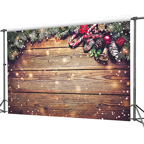 Dudaacvt 7x5ft Christmas Backdrop Snowflake Gold Glitter Christmas Wood Wall Photography Backdrop Xmas Rustic Barn Vintage Wooden Floor Background for Kids Portrait Photo Studio Booth - Image 3