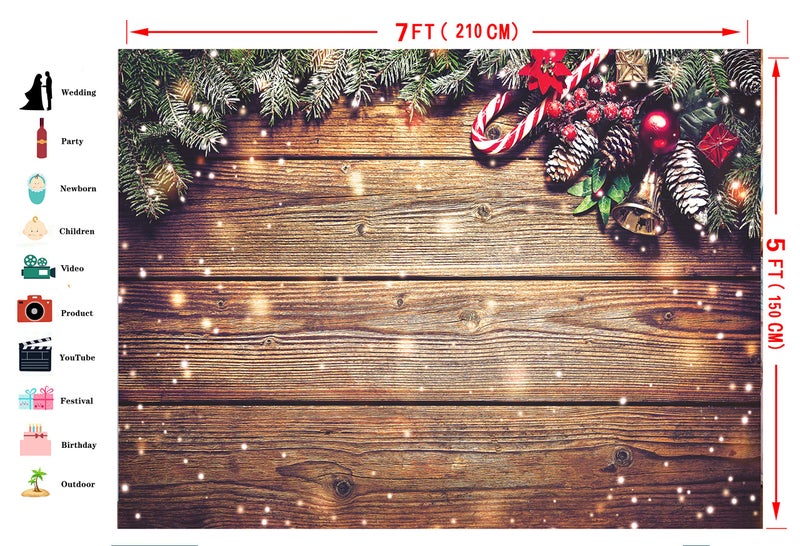 Dudaacvt 7x5ft Christmas Backdrop Snowflake Gold Glitter Christmas Wood Wall Photography Backdrop Xmas Rustic Barn Vintage Wooden Floor Background for Kids Portrait Photo Studio Booth - Image 2