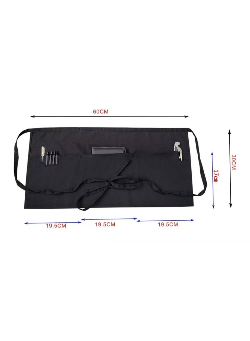 Waist Skirt with 3 Pockets - Black Waitress Waitress Short Apron  - Image 3