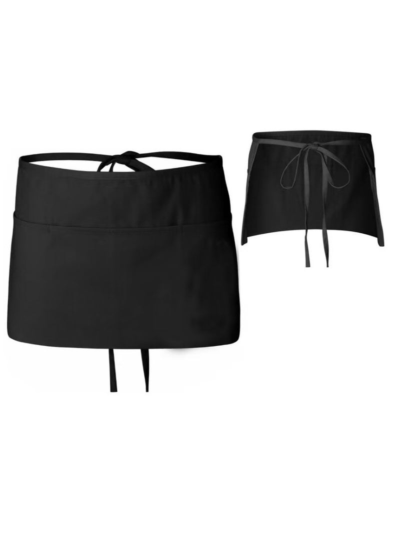 Waist Skirt with 3 Pockets - Black Waitress Waitress Short Apron  - Image 1