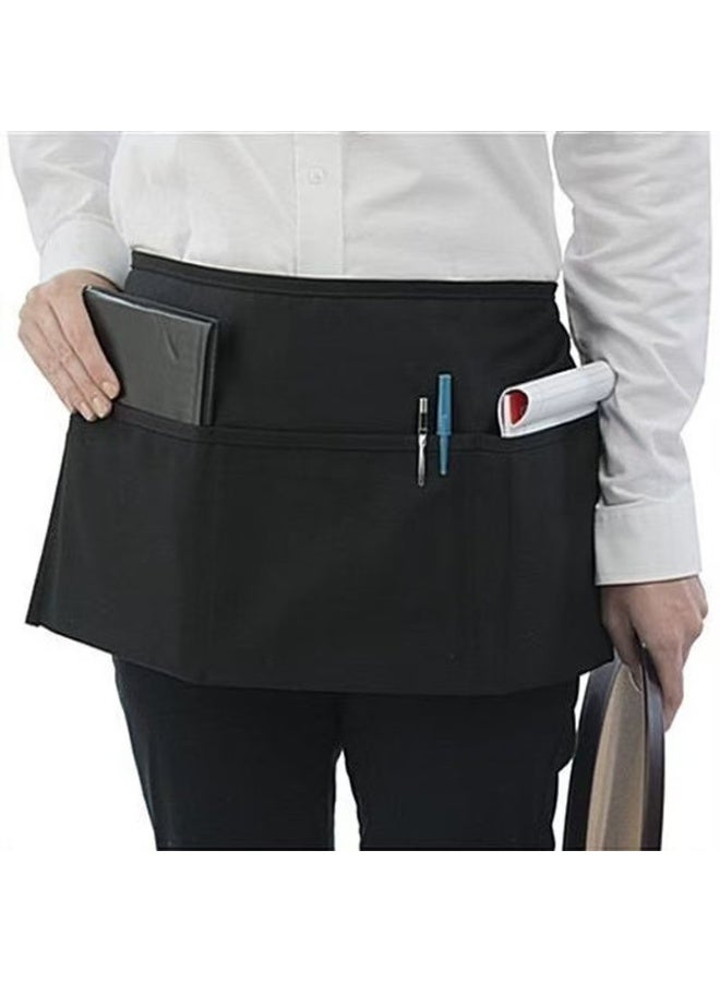 Waist Skirt with 3 Pockets - Black Waitress Waitress Short Apron  - Image 2