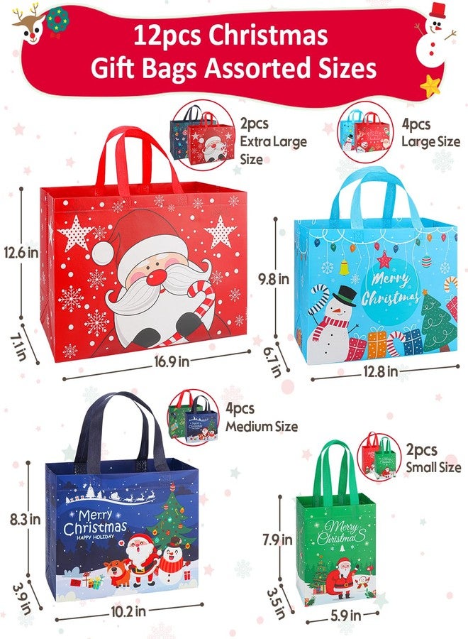 YALTOON Christmas Gift Bags Assorted Sizes, Extra Large/Medium/Small 12PC Christmas Tote Bags with Handles, Heavy Duty Non-Woven Christmas Shopping Bags, Party Favor Bags, Large Holiday Bags for Presents Bulk - Image 2