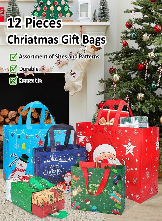 YALTOON Christmas Gift Bags Assorted Sizes, Extra Large/Medium/Small 12PC Christmas Tote Bags with Handles, Heavy Duty Non-Woven Christmas Shopping Bags, Party Favor Bags, Large Holiday Bags for Presents Bulk - Image 4