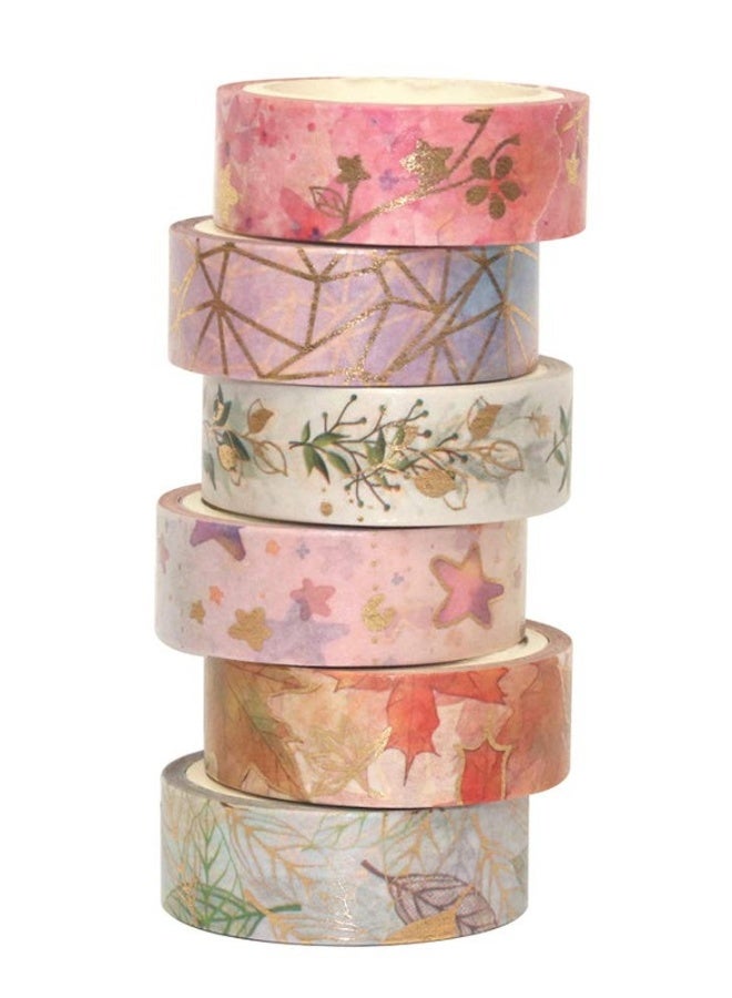 مجموعة شريط لاصق مزخرف من الذهب، 6 لفات، شريط لاصق للفنون الزخرفية، الحرف اليدوية، المجلات، التخطيط، وتغليف الهدايا 15 مم - Image 2