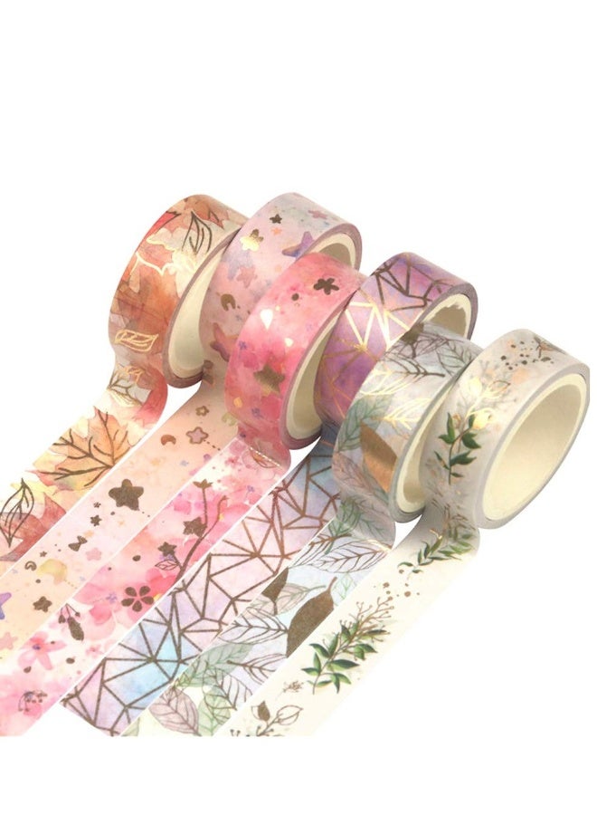 مجموعة شريط لاصق مزخرف من الذهب، 6 لفات، شريط لاصق للفنون الزخرفية، الحرف اليدوية، المجلات، التخطيط، وتغليف الهدايا 15 مم - Image 1