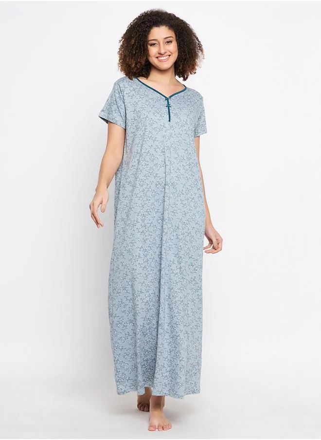 Clovia Clovia Cotton Floral Print V Neck Nightdress