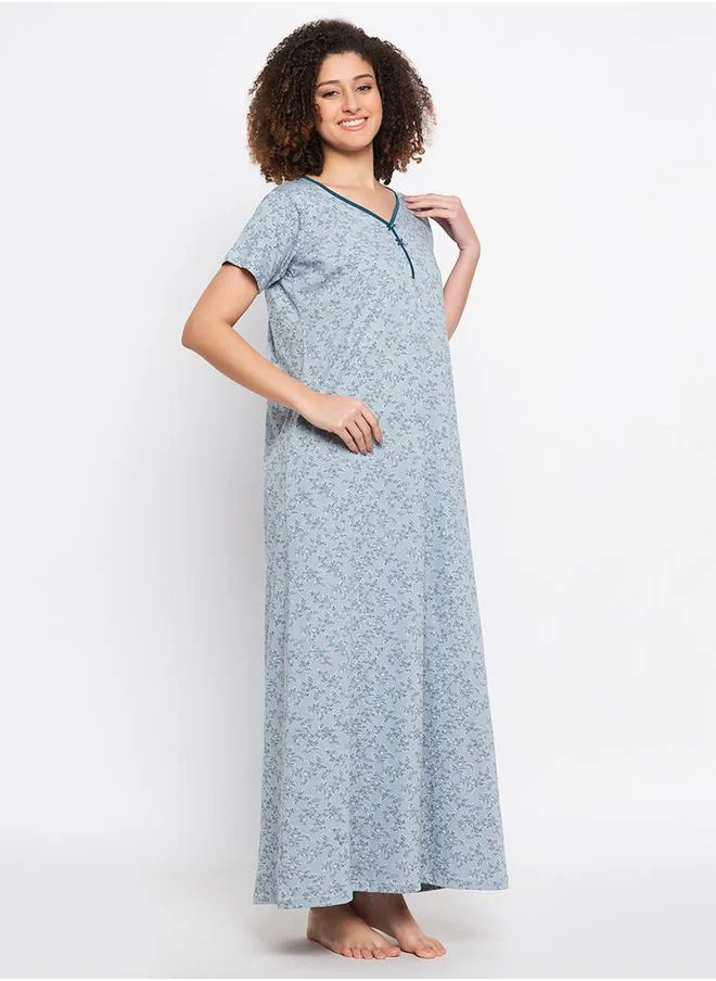 Clovia Clovia Cotton Floral Print V Neck Nightdress