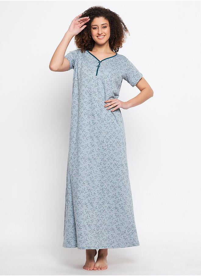 Clovia Cotton Floral Print V Neck Nightdress by Styli  - Image 2