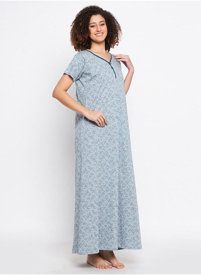 Clovia Cotton Floral Print V Neck Nightdress by Styli  - Image 4