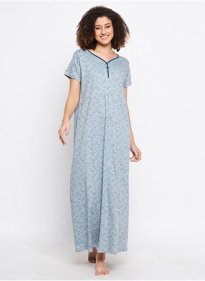 Clovia Cotton Floral Print V Neck Nightdress by Styli  - Image 1