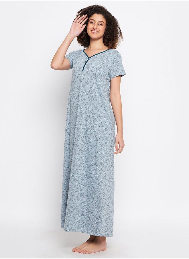 Clovia Cotton Floral Print V Neck Nightdress by Styli  - Image 3
