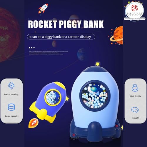 S4SQUARE ENTERPRISE Rocket Piggy Bank with Password Number Lock Code - Unbreakable Plastic Cartoon Coin Box, Money Saving Bank for Children's - Image 2