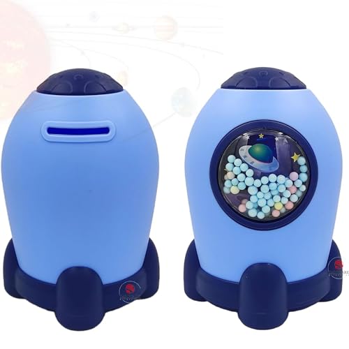 S4SQUARE ENTERPRISE Rocket Piggy Bank with Password Number Lock Code - Unbreakable Plastic Cartoon Coin Box, Money Saving Bank for Children's - Image 1