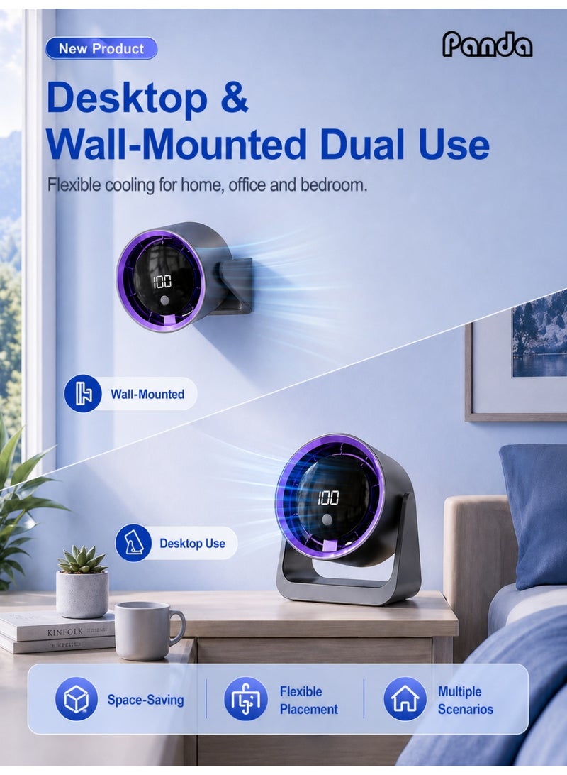 باندا مروحة سطح المكتب، مروحة مكتب صغيرة محمولة عالية السرعة مع شاشة LED، مؤقت 3/6/9 ساعات، 5 مستويات، 100 سرعة رياح، مناسبة للمكتب والمنزل والسكن والسفر (أرجواني) - Image 5