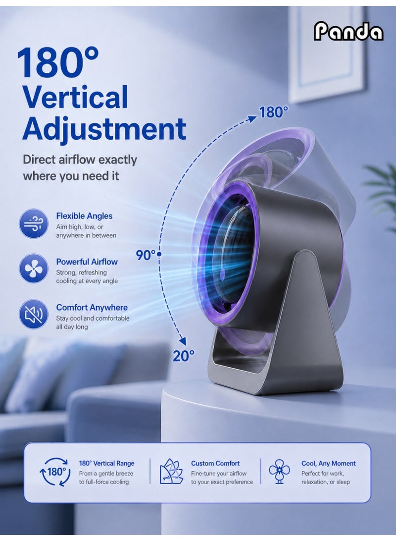 باندا مروحة سطح المكتب، مروحة مكتب صغيرة محمولة عالية السرعة مع شاشة LED، مؤقت 3/6/9 ساعات، 5 مستويات، 100 سرعة رياح، مناسبة للمكتب والمنزل والسكن والسفر (أرجواني) - Image 4