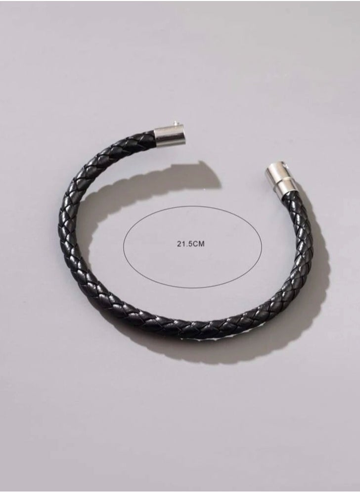 JewelryLand - Men’s Black Bracelet Made Of High Quality PU Leather - Image 1
