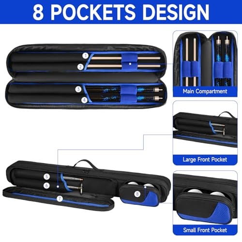 Jaffzora Pool Cue Case 2x2, Pool Stick Carrying Case Holds 2 Butts and 2 Shafts, Soft Billiard Cue Bag with Shoulder Straps, Black (Bag Only) - Image 3