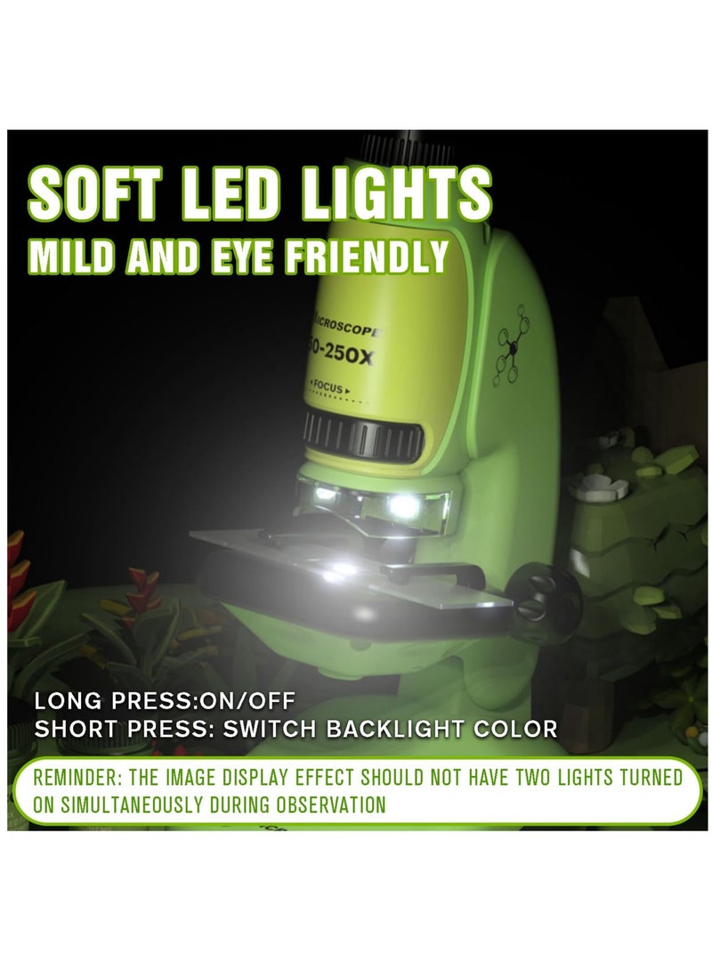 Zikra 2 in 1 Microscope for Kids with Detachable Mini Pocket Microscope 50X-250X Slides Specimens & Colorful LED Light Experiments Educational Toys STEM for Kids Student Ages 8+ Boys Girl Gifts - Image 4