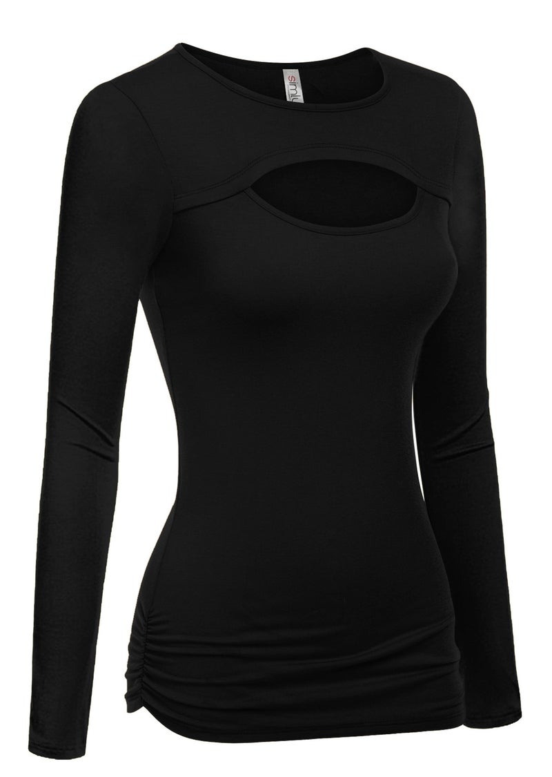 Simlu Black Spandex Long Sleeve Keyhole Shirt for Women - Size X-Large - Image 2