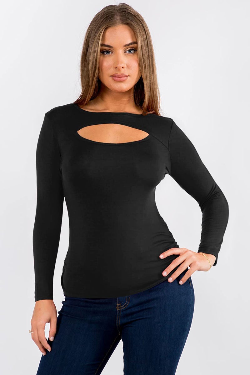 Simlu Black Spandex Long Sleeve Keyhole Shirt for Women - Size X-Large - Image 4