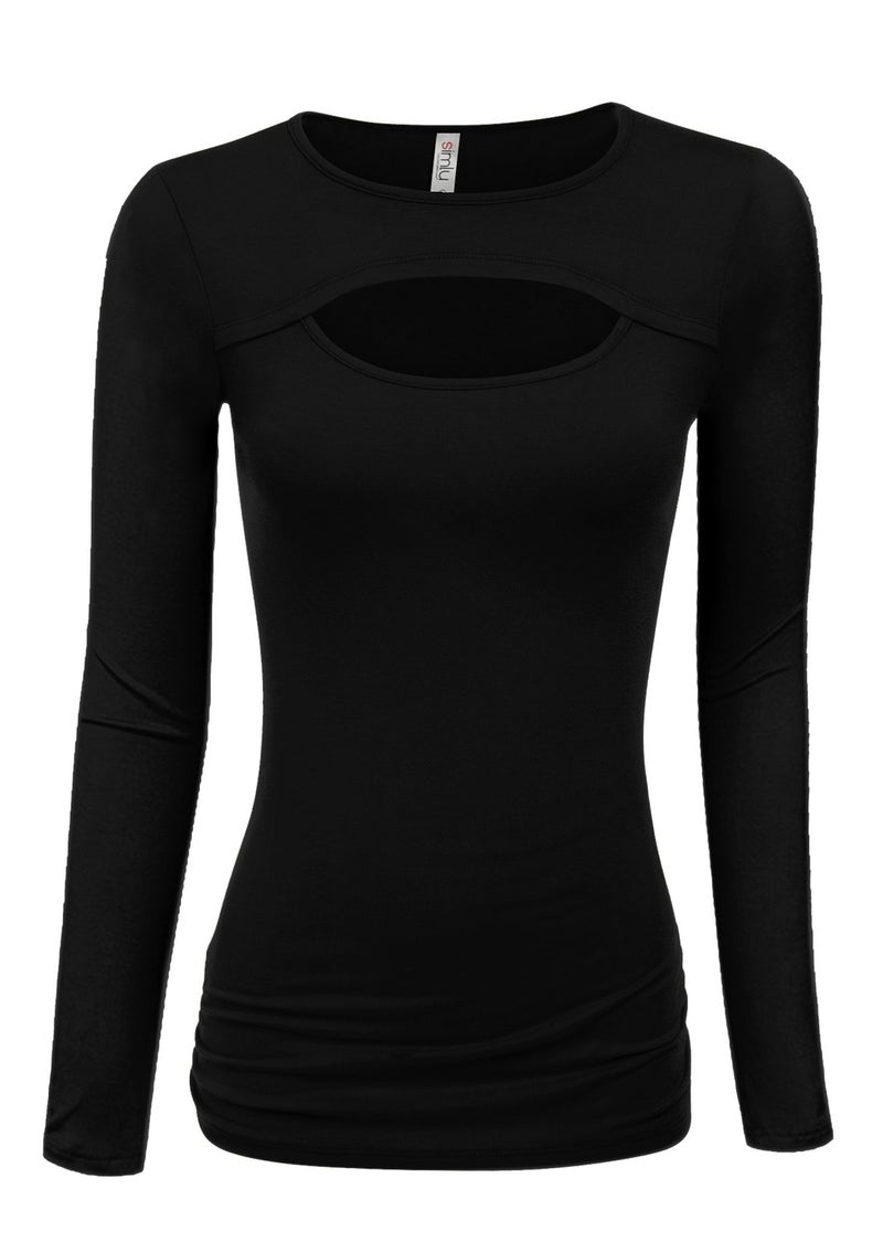 Simlu Black Spandex Long Sleeve Keyhole Shirt for Women - Size X-Large - Image 1