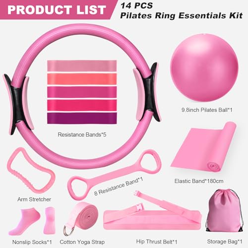 Dilobio Pilates Essentials Kit for Women, Home Workout Equipment with 12'' Magic Circle, Mini Ball, 5 Resistance Bands, Hip Thrust Belt & Accessories, Pilates Ring Set for Toning, Strength & Flexibility - Image 2