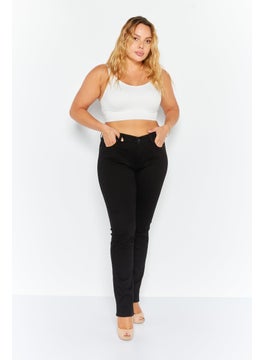 7 FOR ALL MANKIND Women Straight Leg Plain Stretchable Jeans, Black  - Image 3