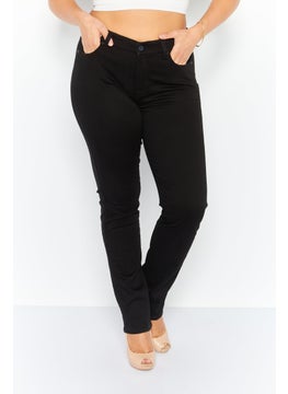 7 FOR ALL MANKIND Women Straight Leg Plain Stretchable Jeans, Black  - Image 1
