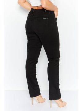 7 FOR ALL MANKIND Women Straight Leg Plain Stretchable Jeans, Black  - Image 4