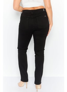 7 FOR ALL MANKIND Women Straight Leg Plain Stretchable Jeans, Black  - Image 2