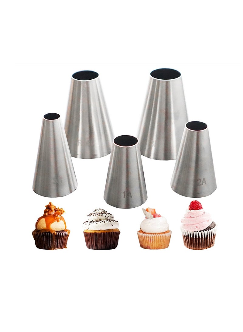 Yakumuz 5 Pieces Large Round Piping Tip, Yakumuz Stainless Steel Professional Baking Decoration Tools for Cake Cookies Decorating, Pastry Fondant - Image 1