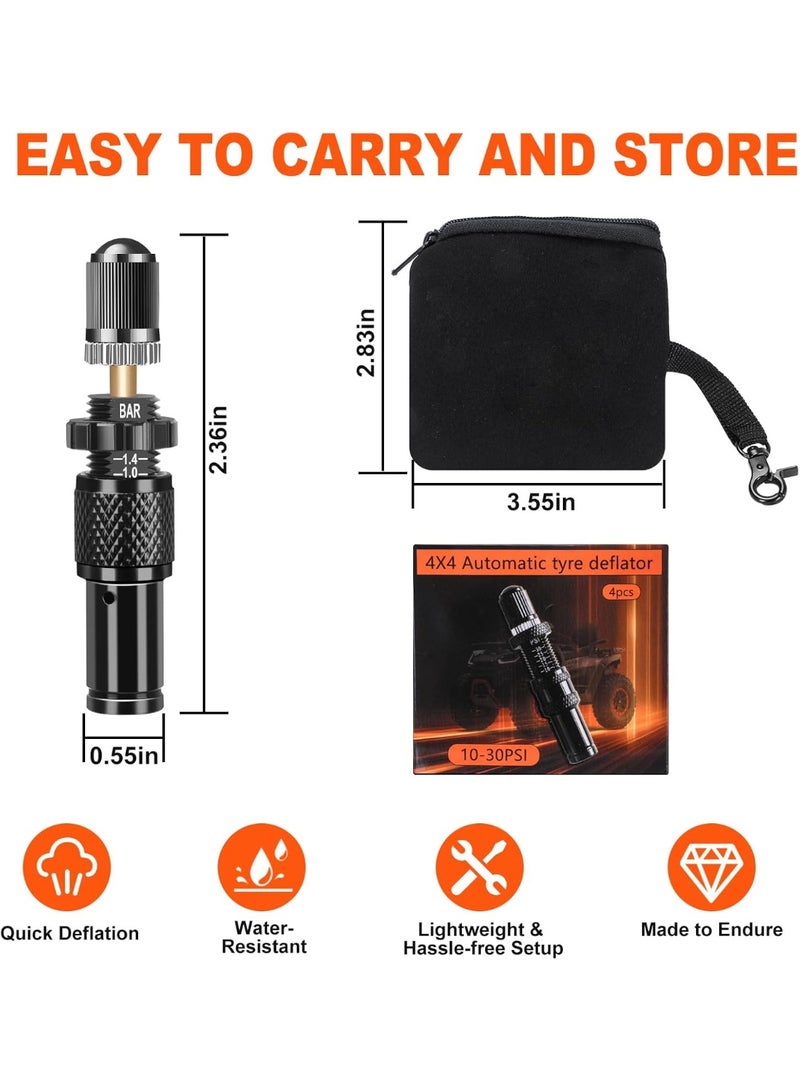 طقم صمام تفريغ هواء الإطارات القابل للتعديل والتوقف التلقائي (10-30 رطل لكل بوصة مربعة) - عبوة من 4 قطع من أداة تفريغ هواء الإطارات الأوتوماتيكية، ملحقات سيارات الدفع الرباعي على الطرق الوعرة لسيارات الجيب وسيارات الدفع الرباعي والشاحنات (أسود) - Image 5