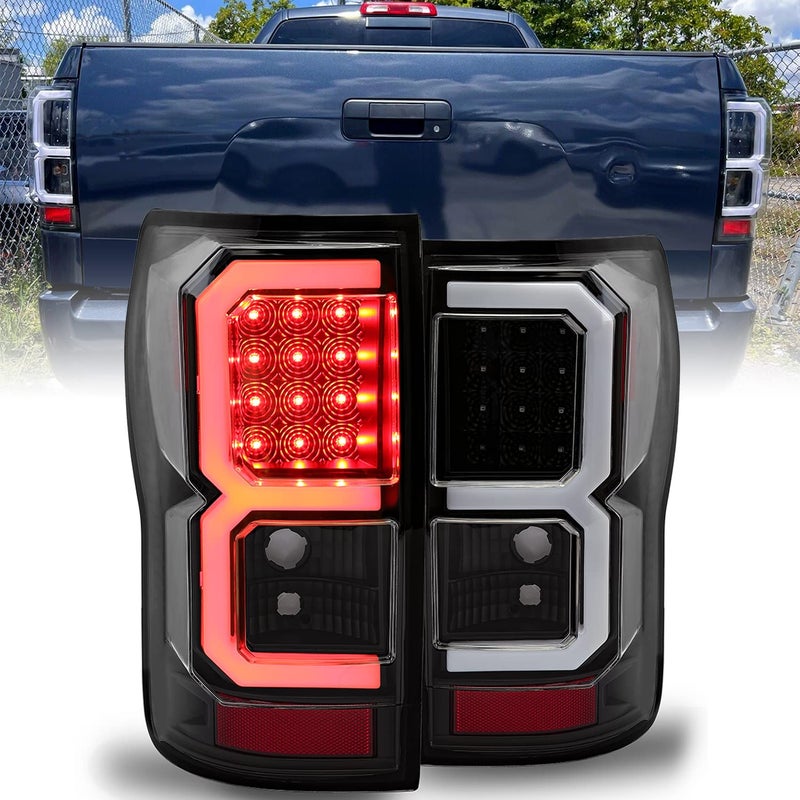 ECOTRIC LED Tail Lights Compatible with 20072013 Toyota Tundra Pickup Truck Pair LED Tube Bar Taillights Brake Lamps Tube Style Clear Lens Black Housing Passenger and Driver Side