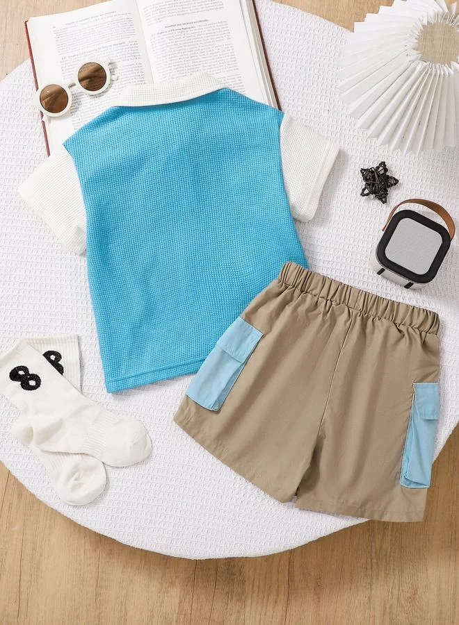 تايك تو مجموعة من شورت وتيشيرت بولو بنمط كتل الالوان