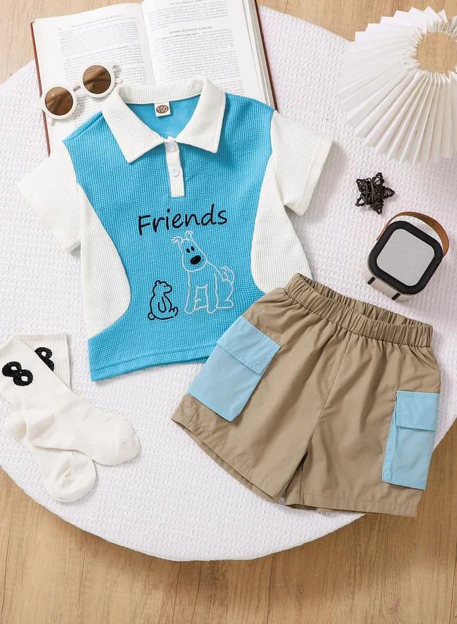 تايك تو مجموعة من شورت وتيشيرت بولو بنمط كتل الالوان