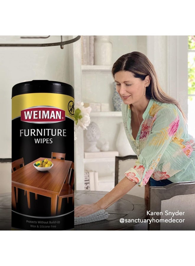 Weiman Wood Polish and Cleaning Wipes, For Furniture Cleaner, Protect from Watermarks, Stains & Aging, No Build-Up, UVX-15 Prevent Drying, Fading & Discoloration, 2 Pack with Microfiber Cloth - Image 3