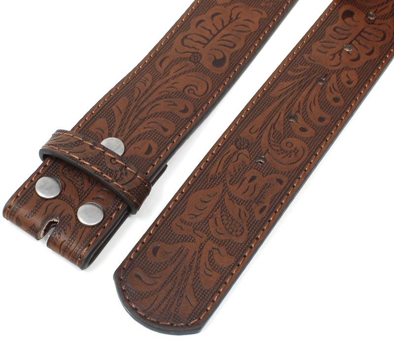 BC Belts Leather Belt Strap with Embossed Western Scrollwork 1.5" Wide with Snaps (Brown-XL) - Image 4