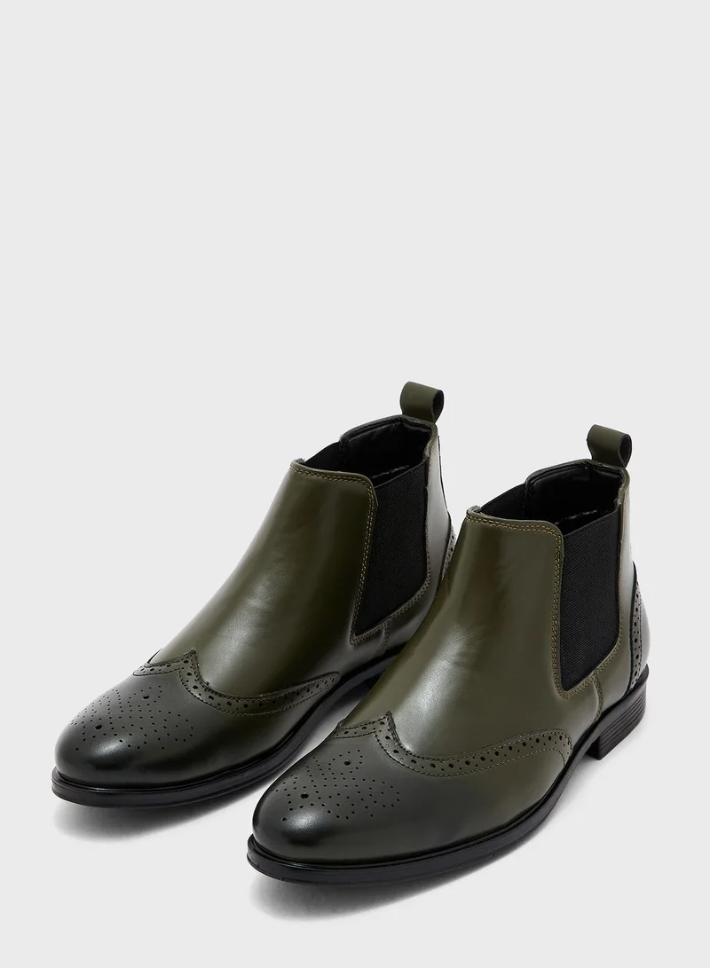 Robert Wood Casual Wing Cap Brogue Chelsea Boots